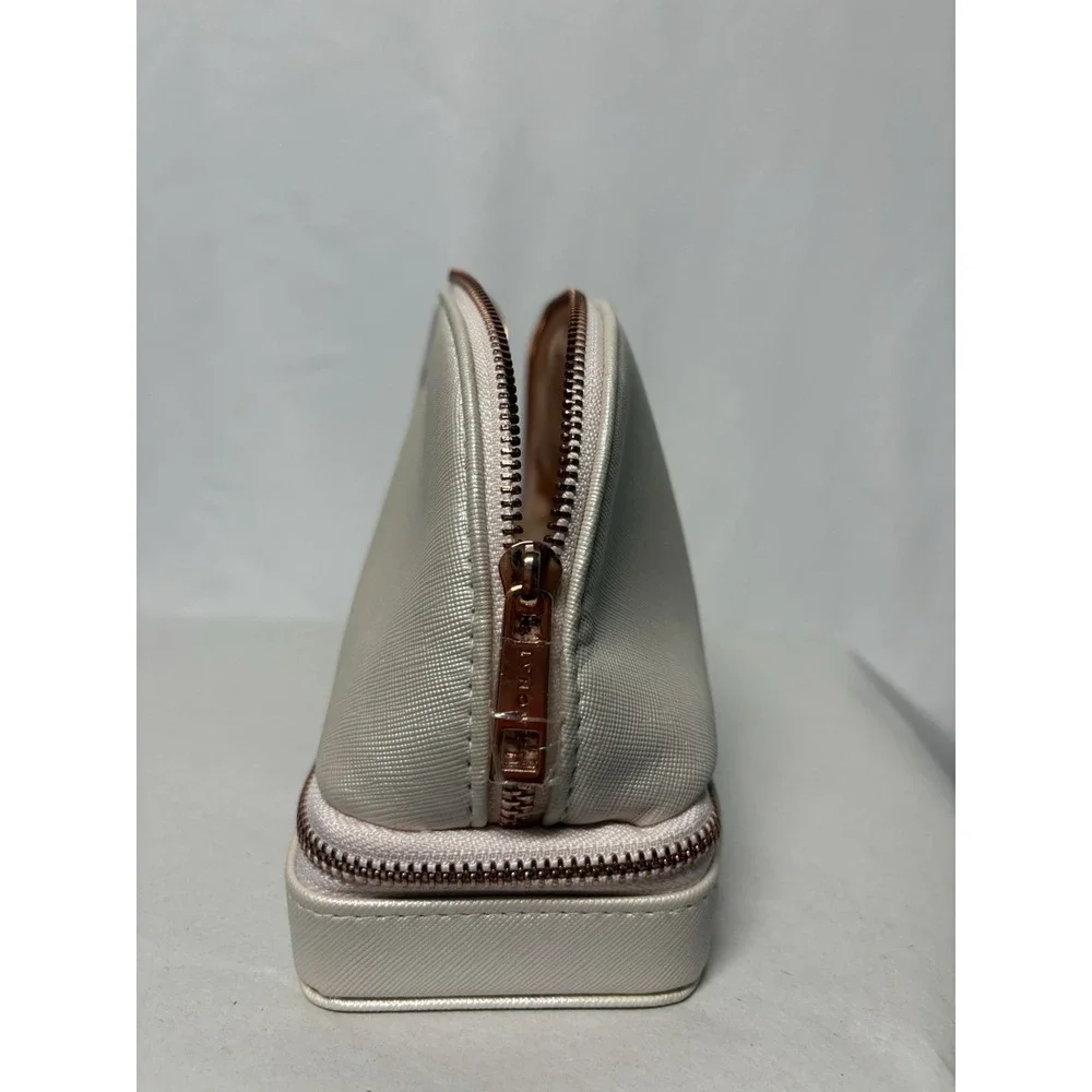 MONAT Travel Jewelry Case Organizer Beige faux Leather Rose Gold Zip